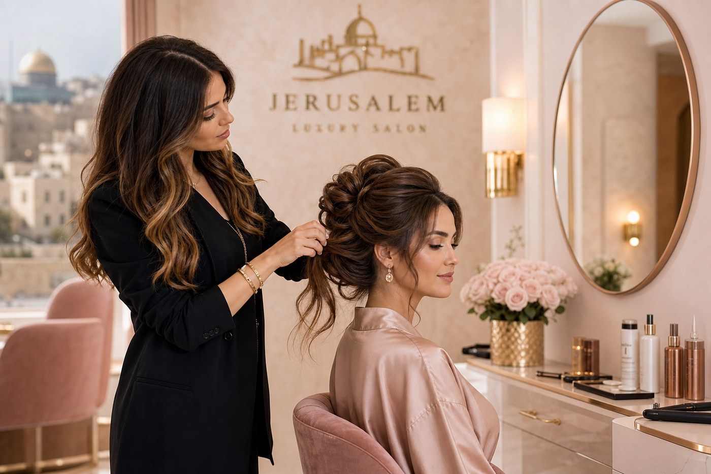 Professional hair styling at Jerusalem Glow salon